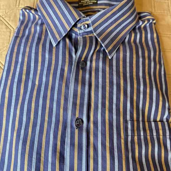 Neiman Marcus Men’s Wrinkle Free Button Down L/S Shirt XXL Blue/Gold Stripe - Picture 3 of 5